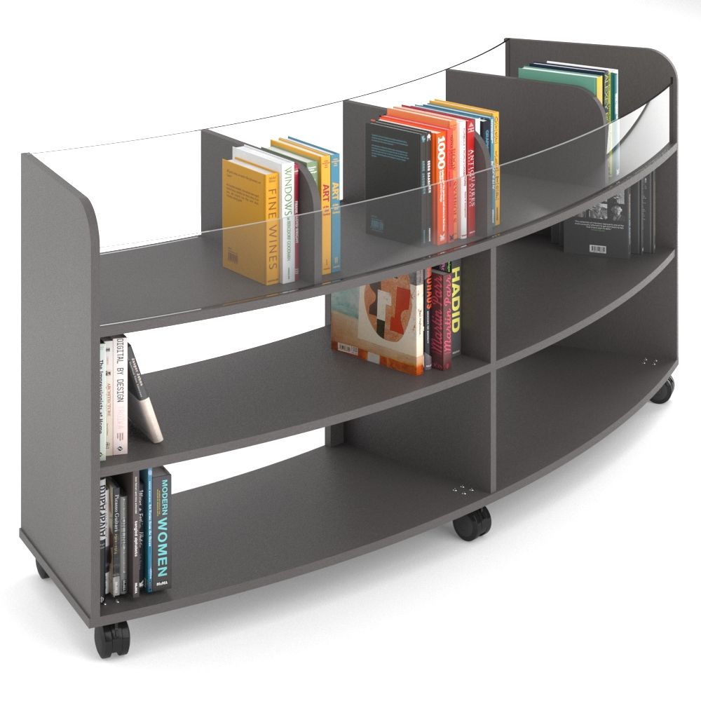 billboard book shelf 　ミッドグレー Showtime Curved Book Browser - In Curved Bookcase | BFX Furniture
