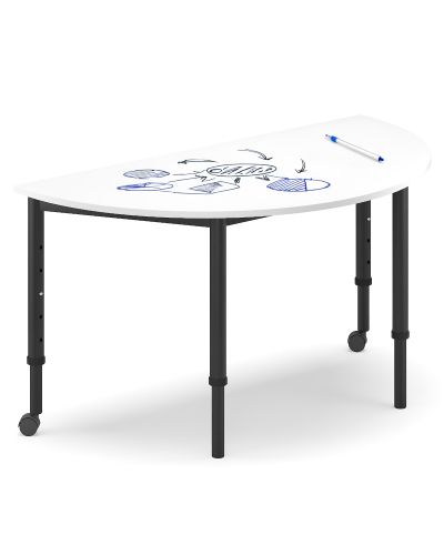 SmarTable Clique Arc Student Table-520 - 760h Adjustable Height-With 2 Castors-Writeable