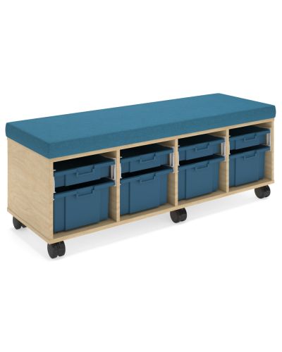 Half Cookie Stash Mobile Trolley  -  4 Sm/ 4 Lg Tray - Raw Birch Ply/Leura Blue