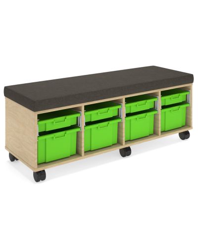 Half Cookie Stash Mobile Trolley  -  4 Sm/ 4 Lg Tray -  Raw Birch Ply/Rocks Charcoal