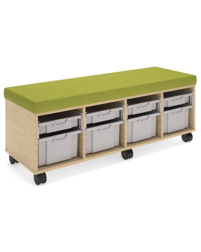 Half Cookie Stash Mobile Trolley  -  4 Sm/ 4 Lg Tray -  Raw Birch Ply/Yarra Green