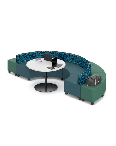 Mid Back | Ninderry Many Rivers Fabric Back / Lustrell Allure Denim Seat | Polar White Top / Black Base Platter Table | Lustrell Allure Jungle Rear Ottomans | Accessories not included