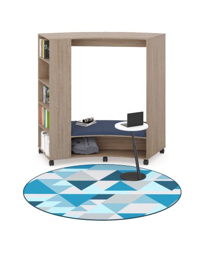 Bookcase to LHS | Rural Oak / Beachcomber Midnight Fabric Seat