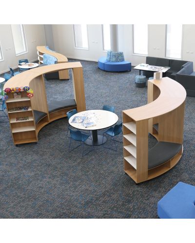 Bookcase to LHS | Rural Oak / Beachcomber Midnight Fabric Seat