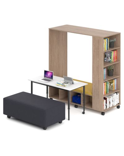 Rural Oak / Beachcomber Manuka Fabric Seat | Writeable Table | Beachcomber Midnight Fabric Showtime Lounge | Pictured in Setting