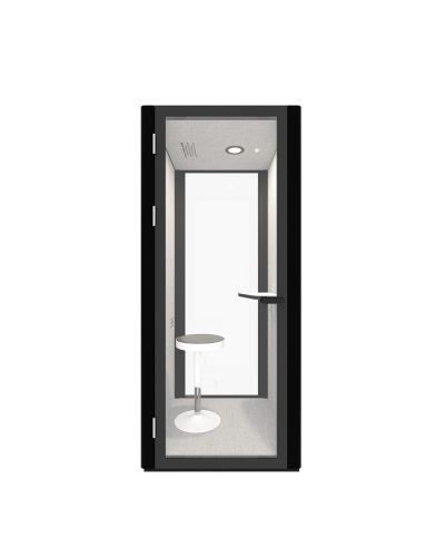 Dark Grey Eco Panel Interior | Black Melamine Desktop | Dark Grey Carpet | Stool Sold Separately