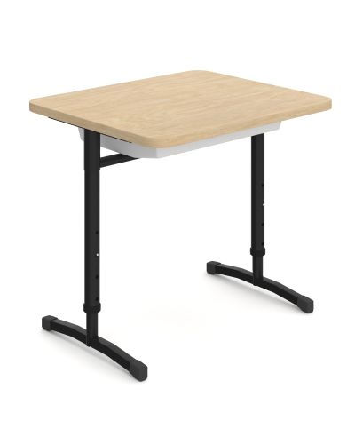Whizz Smartable Single Height Adjustable Student Desk- 520-700h x 700w x 600d-Raw Birch Ply-With White Tote Tray