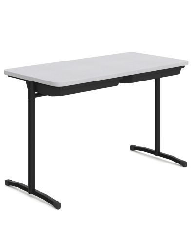 Whizz Double Fixed Height Student Desk-Zincworks-With Black Tote Trays