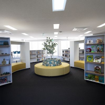 Bookcase to LHS | Raw Birch Ply / Beachcomber Atlantic Fabric Seat