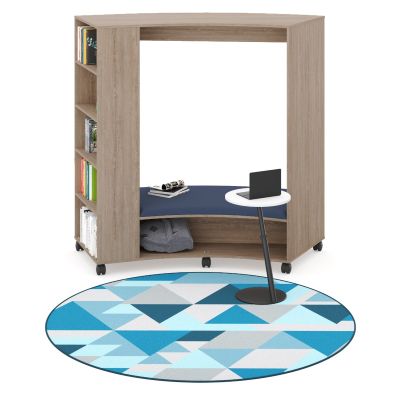 Bookcase to LHS | Rural Oak / Beachcomber Midnight Fabric Seat