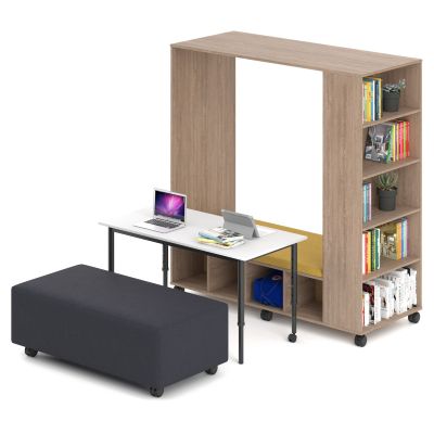 Rural Oak / Beachcomber Manuka Fabric Seat | Writeable Table | Beachcomber Midnight Fabric Showtime Lounge | Pictured in Setting