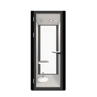 Dark Grey Eco Panel Interior | Black Melamine Desktop | Dark Grey Carpet | Stool Sold Separately