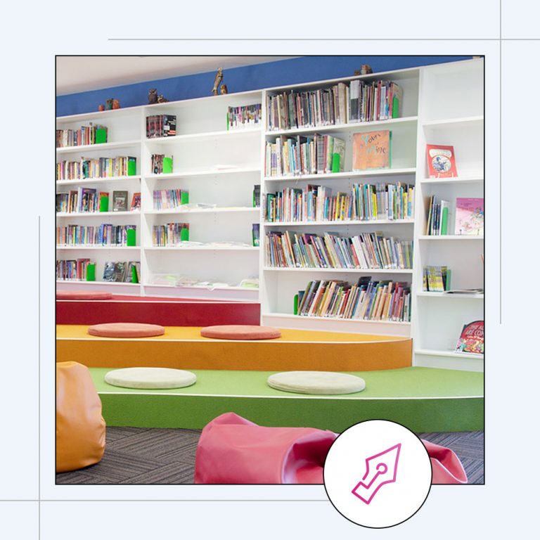 a very colourful library design
