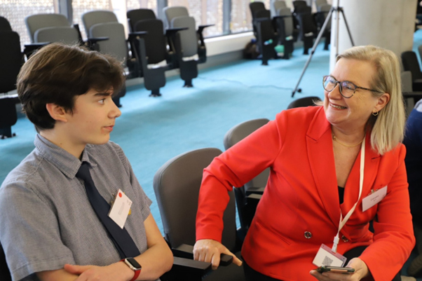 Connie Glover with a student