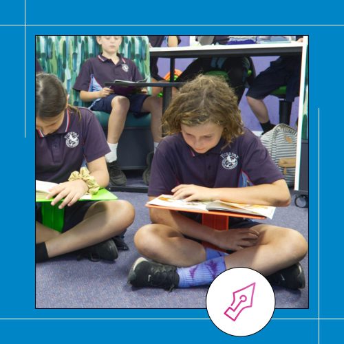 school children sitting on zen rests reading books