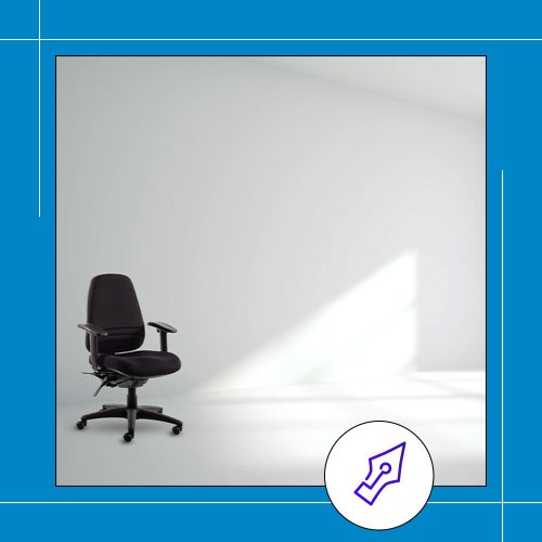 a singular ergonomic chair sitting inside a minimal office space