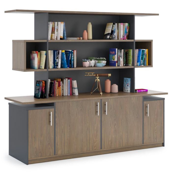 monarch wall unit charcoal and walnut with props